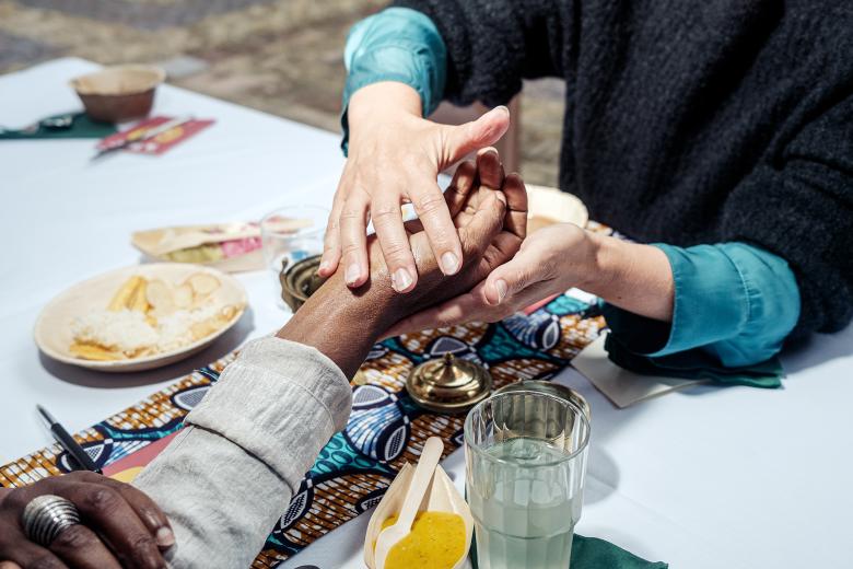 ritual with rubbing olive oil and hands
