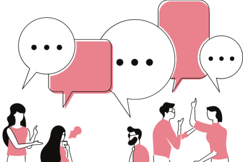 Illustration op people talking