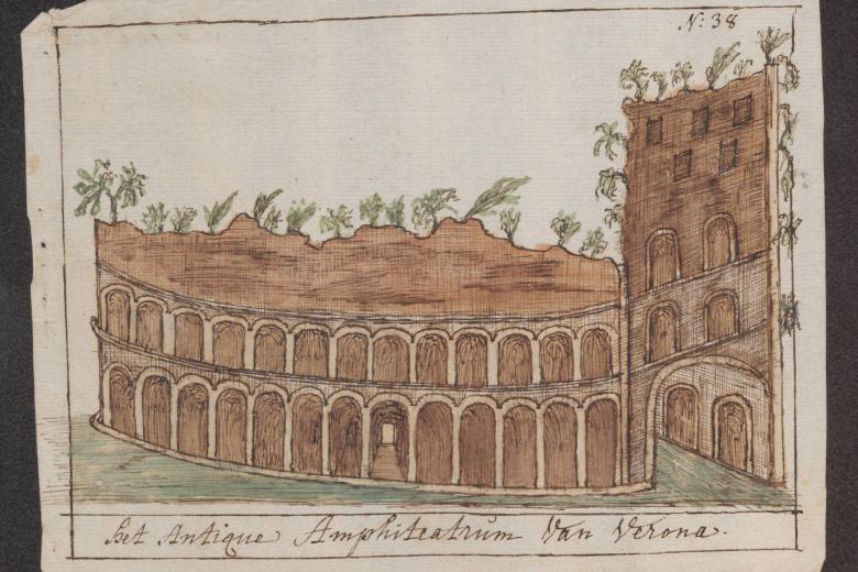 Old drawing of the Arena at Verona
