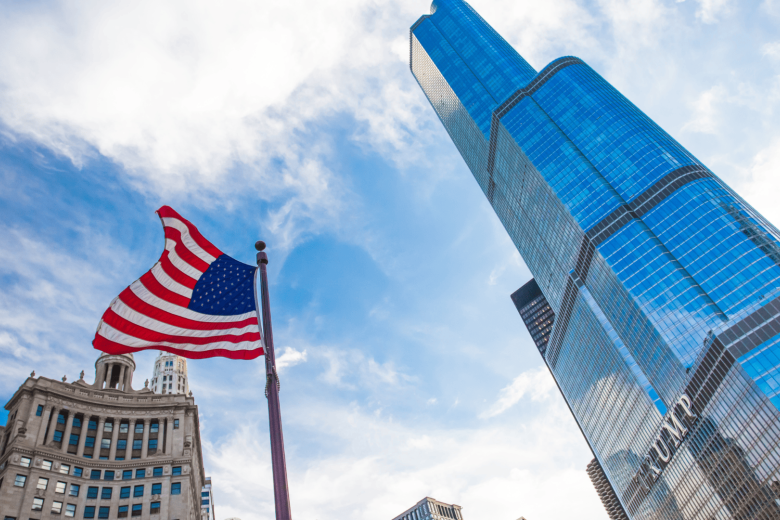 American flag next to Trump Tower