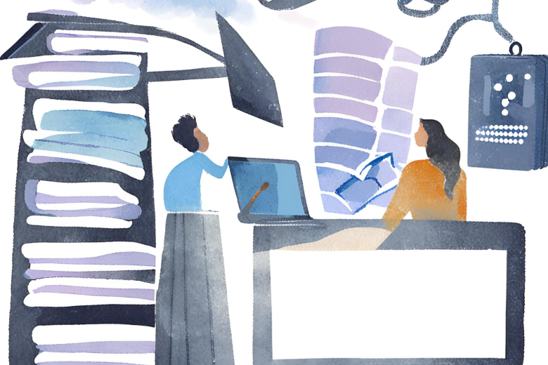 researchers with computers and abstract connections