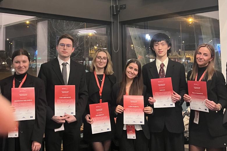 Our student team proudly showing their results in the Helga Pedersen Moot Court Competition