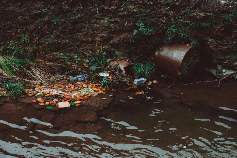Trash floating on body of water. Photo by Lisa Fotios