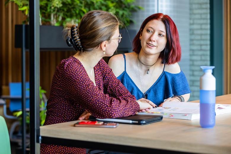 Two female students talking
