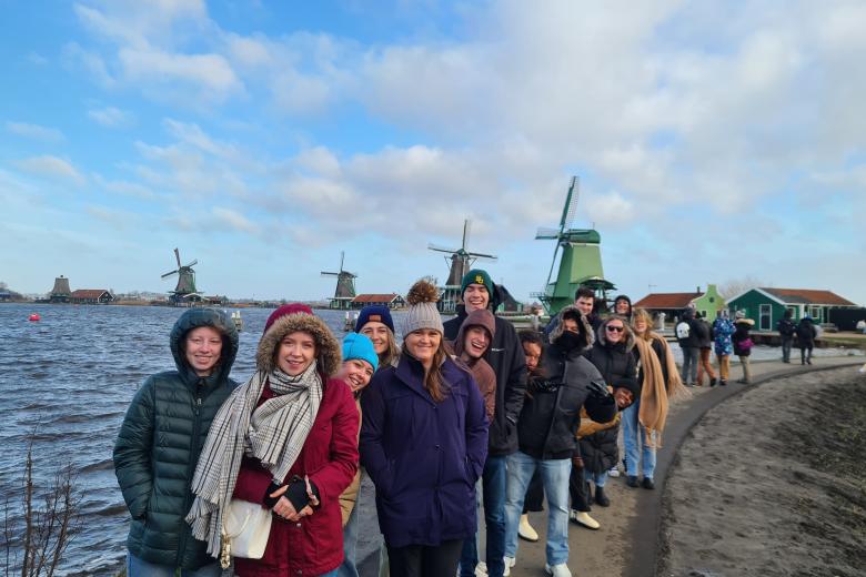 CES Baylor semester students at the Zaanse Schans during the Dutch group trip