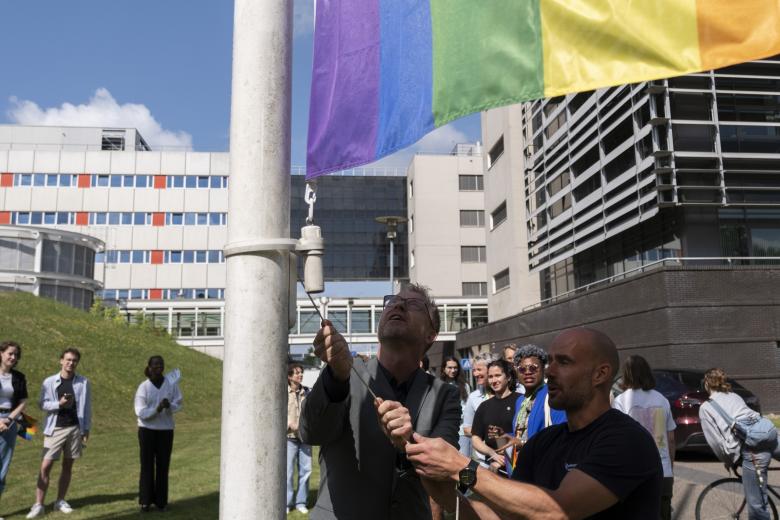 Raising the flag at Pride month flag raising event