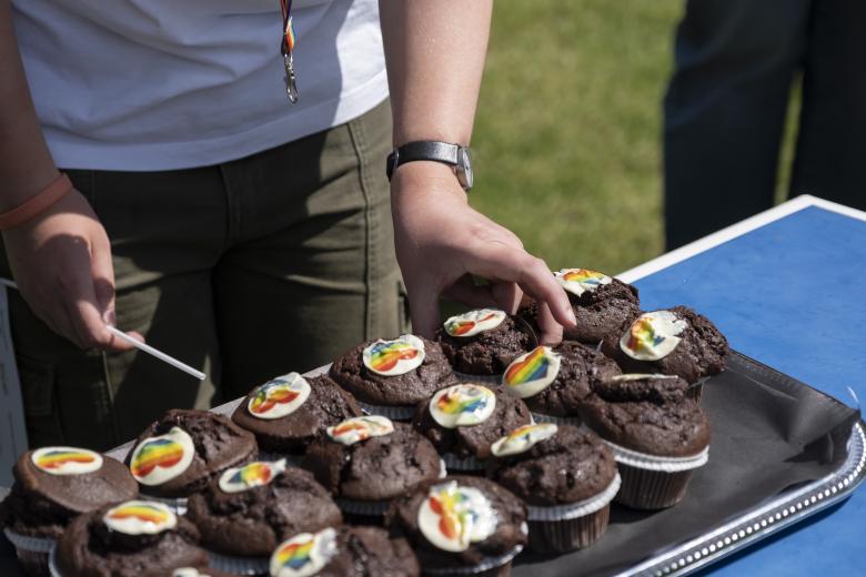 Pride month cupcakes with colourful hearts