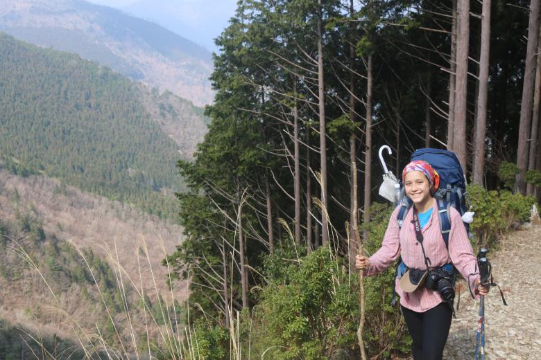 Natasha Lawrie backpacking the Kumano Kodo in Japan during her gap year
