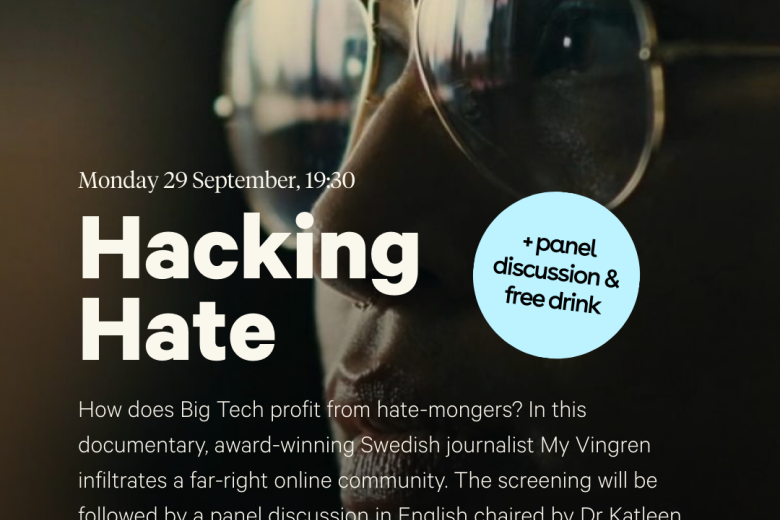Promotional poster for the screening of Hacking Hate by the MYA at Lumière