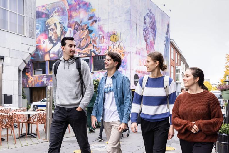 Maastricht University students who study in Heerlen, walking through the city centre