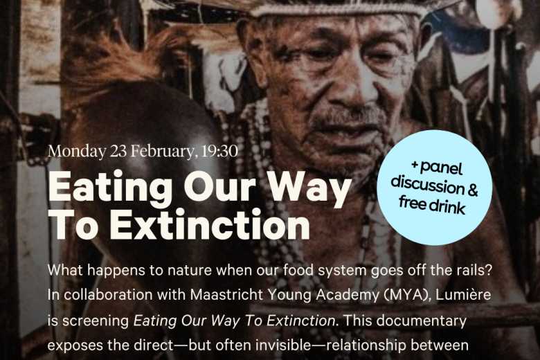 Promotional poster for the screening of the Eating Our Way to Extinction by the MYA at Lumière